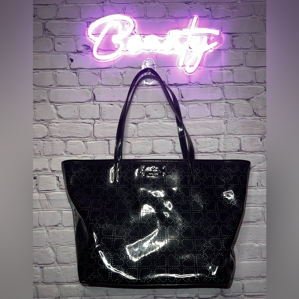 Kate Spade EUC Harmony Metro Black Lattice Patent Leather Tote